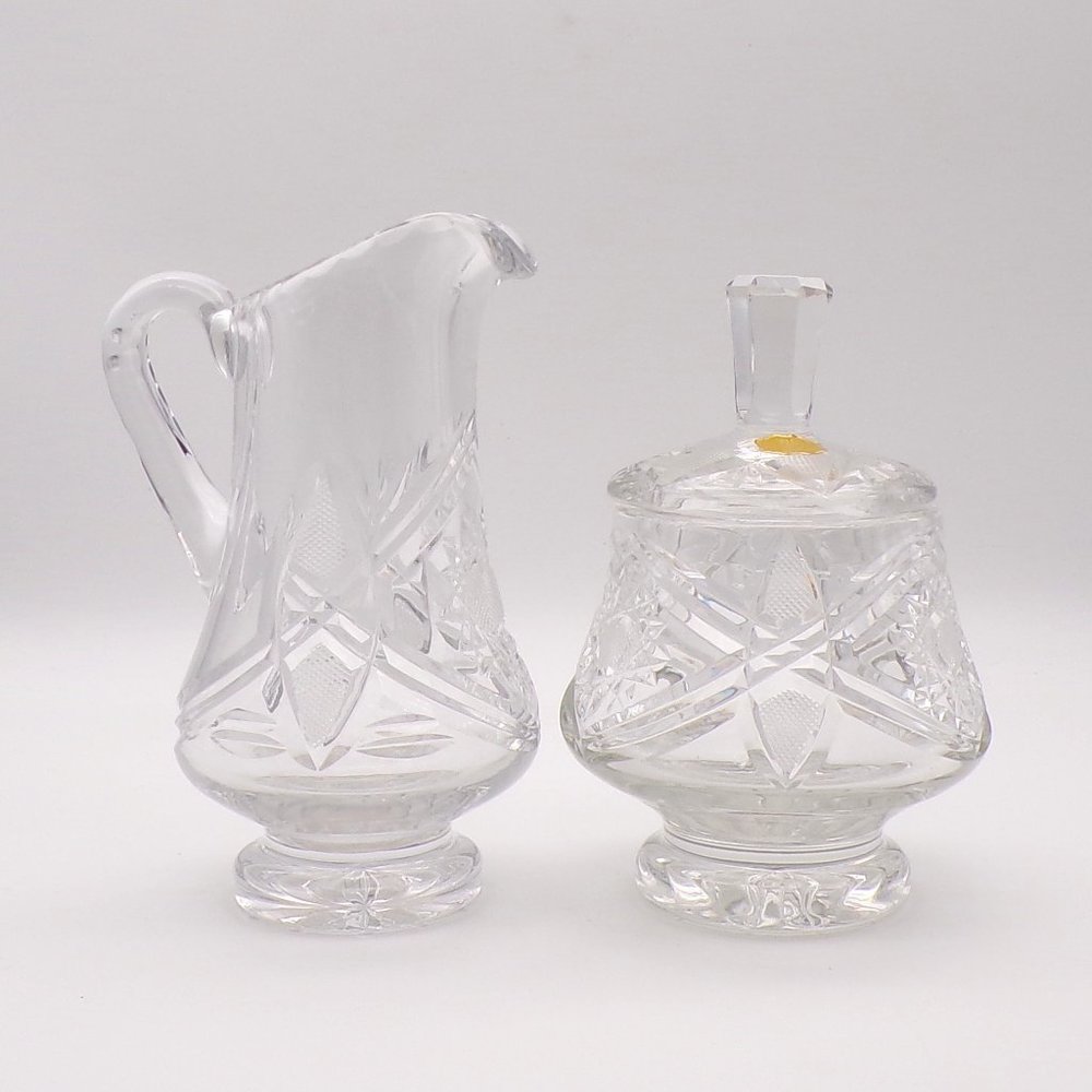 Vintage Lead Crystal Star Medallion Sugar & Creamer
